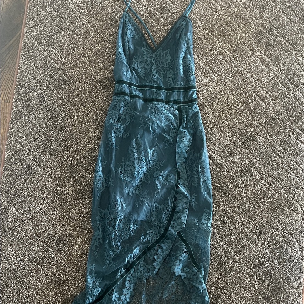 Lovers + Friends Teal Lace Wrap Maxi Dress
